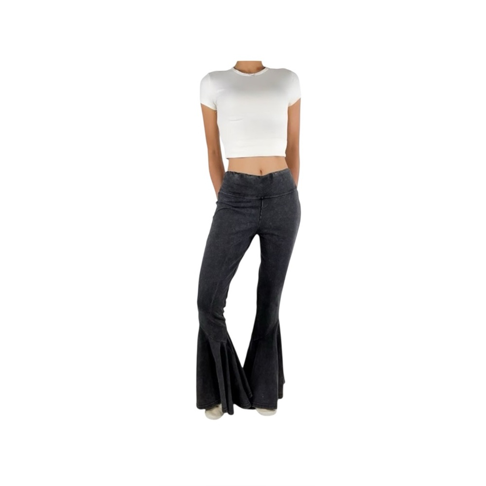 Earthbound Trading Company Flower Power Super Flared Bell Bottom Pants Black